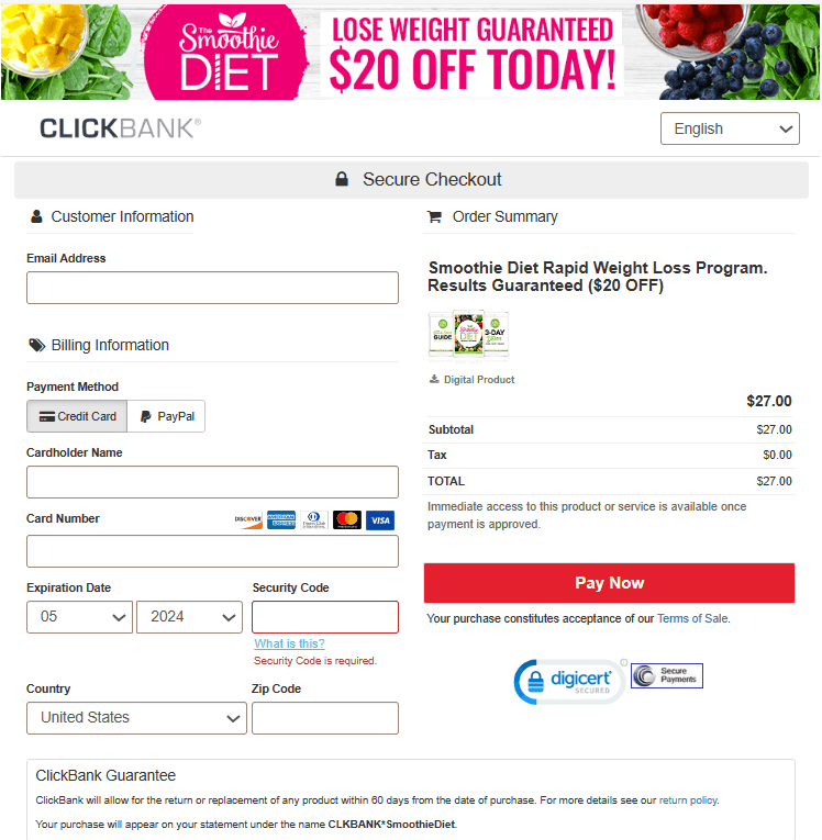 The Smoothie Diet Program Checkout Page